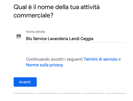 PRIMA SCHERMATA creazione Google my business