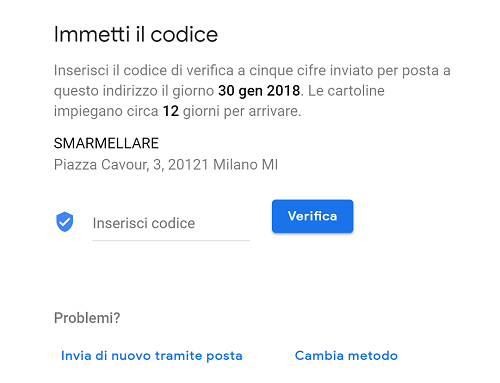 codice di verifica google my business