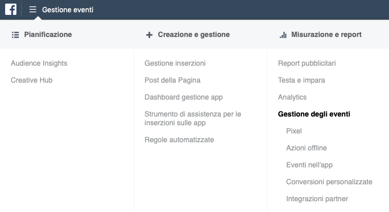 Gestione degli eventi Facebook