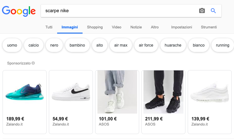 esempio google shopping scarpe Nike